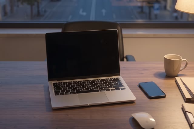 Il portatile aperto sulla scrivania dello studio, accanto al telefono, per l'invio telematico della pratica